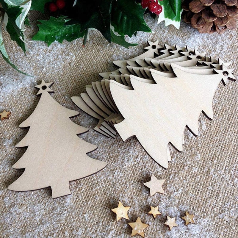 LEBERY 50pcs Wooden Christmas Ornaments Natural Wood Slices Unfinished Predrilled Wooden Crafts to Paint Christmas Tree Hanging Ornaments Wood Cutouts Xmas Centerpieces Decoration DIY Crafts - Image 2
